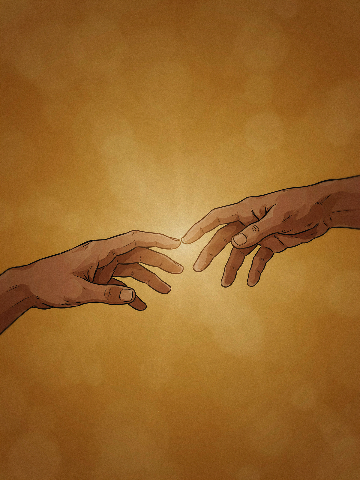 Two hands reaching toward each other — connection and healing